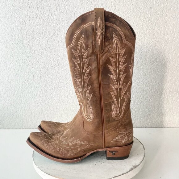 Lane LEXINGTON Womens Cowboy Boots Size 8.5 Brown Western Cowgirl Mid Calf Tall - Picture 4 of 11